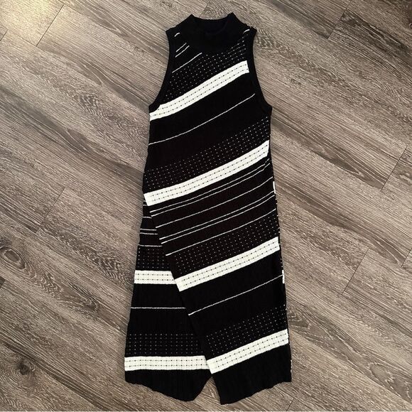 MOTH Midi Knit Dress Velda Asymmetric Stripe Mock Neck - Picture 1 of 7